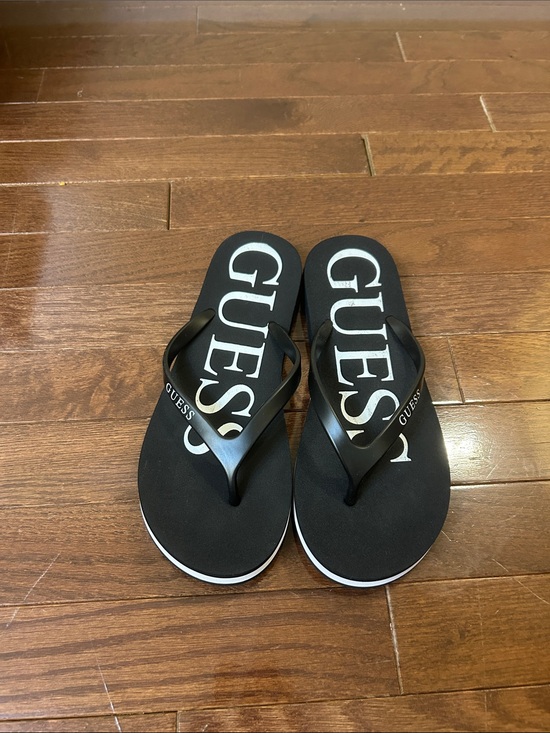 Guess Shoes - Guess Black and White Logo Flip Flop Sandals